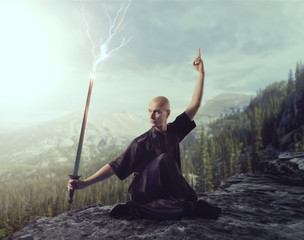 Wushu master with blade, lightning control