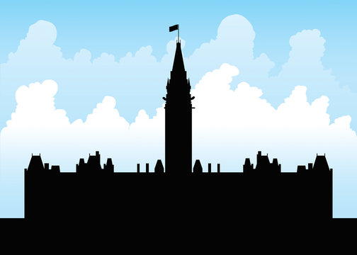 Silhouette of the Parliament Building on Parliament Hill, Ottawa, Ontario, Canada.