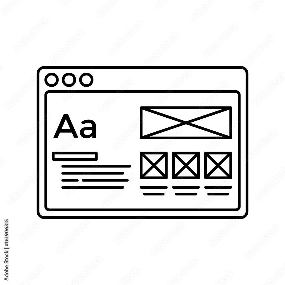 Fototapete wireframe in window lined icon. website page line icon. web page user interface in browser window. i