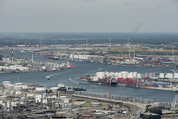 Fototapeta na wymiar Aerial view on the Scheldt river running through the Port of Antwerp