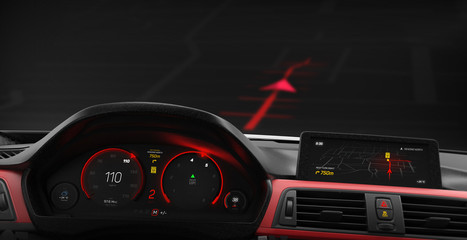 Modern sports car dashboard with navigation display - 3D illustration (3D rendering)
