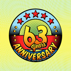 63rd anniversary logo. Vector and illustrations. Comics anniversary logo.
