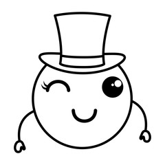emoticon with hat kawaii character icon vector illustration design
