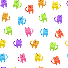 Obraz premium Colorful cats, seamless pattern, vector