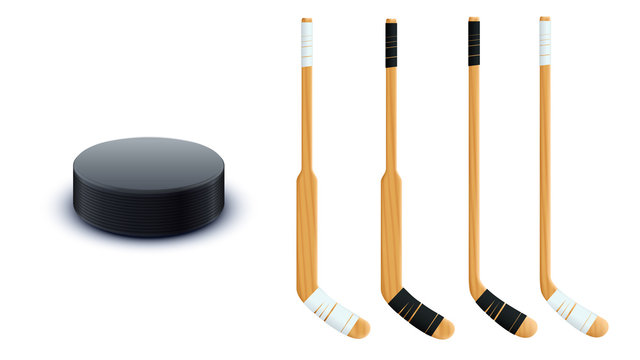 puck and sticks isolated