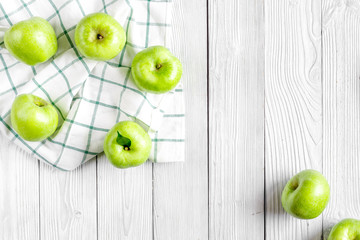 ripe green apples white table background top view space for text