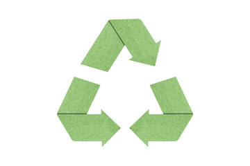 Fototapeta premium Paper recycle symbol isolated on white background with environment concept