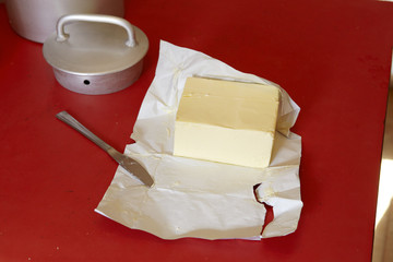 Butter on table in Swiss Alps