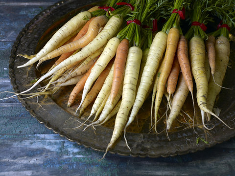 Bunches of carrots on plate