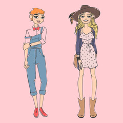 Fashion look girl beautiful girl woman female pretty young model style lady character vector illustration