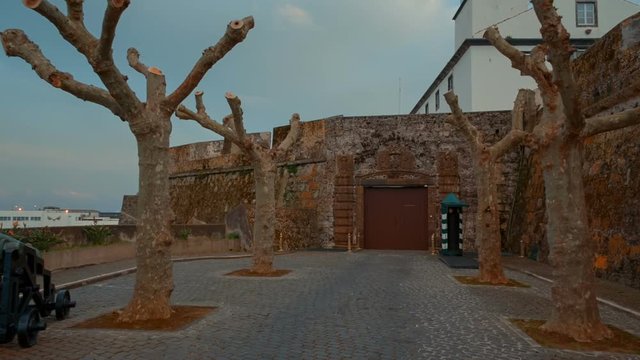 Immersive shot of Forte de Sao Bras fort in Ponta, Delgada, Sao Miguel, The Azores, Portugal