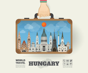 Hand carrying Hungary Landmark Global Travel And Journey Infographic Bag. Vector Design Template.vector/illustration