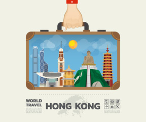 Hand carrying Hong kong Landmark Global Travel And Journey Infographic Bag. Vector Design Template.vector/illustration