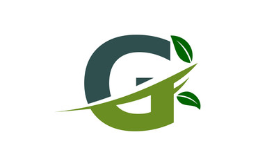 G Green Leaves Swoosh Letter Logo