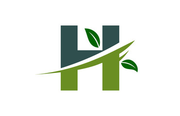 H Green Leaves Swoosh Letter Logo