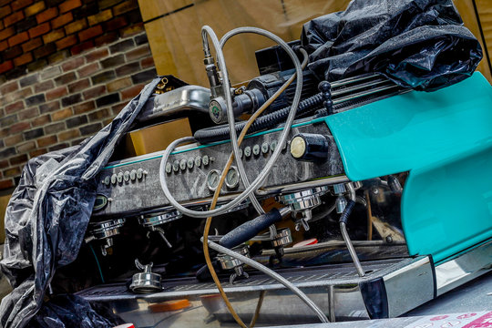 Dusty coffee machine in a café while it is being renovated - Powered by Adobe