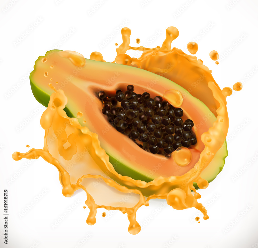 Wall mural papaya juice. fresh fruit, 3d vector icon