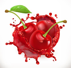 Obrazy  Sok wiśniowy. Świeże owoce, ikona 3d wektor