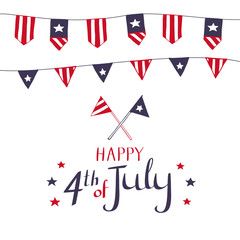 Obraz premium Vector card design for 4th of July. Buntings in flag symbolics. Decorated illustration for American Independence Day celebration.