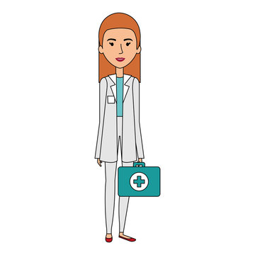 Professional woman of health with medical kit vector illustration design