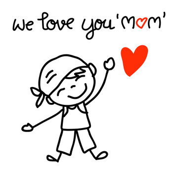 hand drawing cartoon character concept happy mothers day