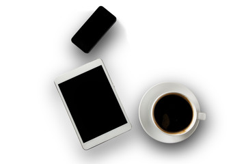 Fototapeta na wymiar White tablet With coffee cup