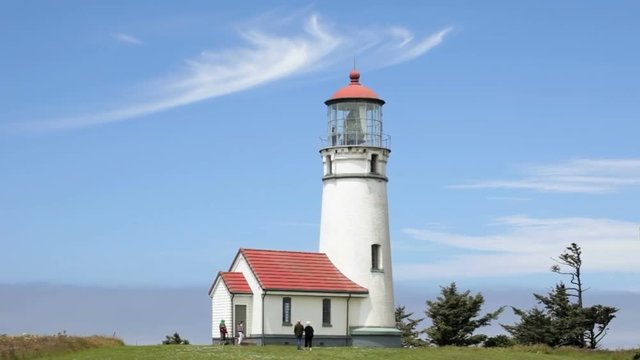 Tourists entering the Cape Blanco Lighthouse, Oregon Coast