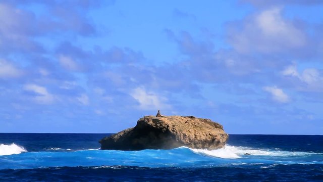 Ocean waves crashing off Laie Point, Hawaii closeup