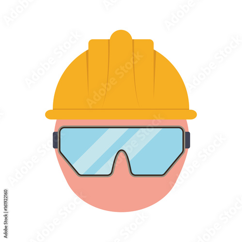 "man with safety helmet and goggles icon over white background