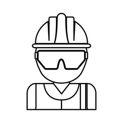 man with safety helmet and goggles icon over white background industrial security concept vector illustration