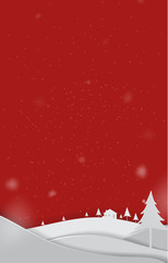 Merry Christmas paper art Landscape cute vector paper cut illustration