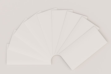 Blank white three fold brochure mockup on white background
