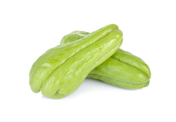 whole fresh chayote on white background