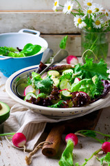 Summer salad with horseradish dressing.
