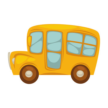 Cartoon yellow bus with big windows islated illustration