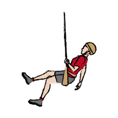 man figure hanging climber with rope vector illustration
