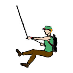 man figure hanging climber with rope vector illustration