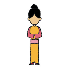 japanese woman in kimono traditional culture vector illustration
