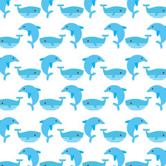 cute whaleand dolphin pattern vector illustration design