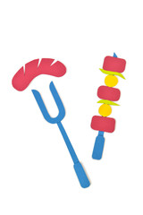 Barbecue paper cut on white background - isolated