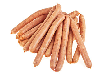 Pile of fresh raw sausages isolated on a white background