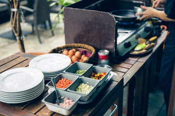 Selective focus on ingredient food. cooking background in the kitchen concept.