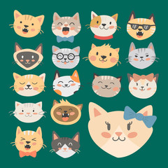 Cats heads vector illustration cute animal funny decorative characters feline domestic trendy pet drawn