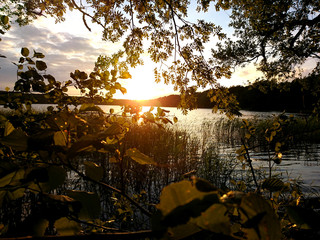 zachód słońca, jezioro,