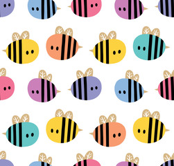 Seamless pattern with cartoon bees for design fabric, backgrounds, wrapping paper