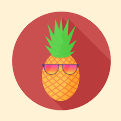 Vector pineapple tropical fruit with party glasses in the circle made in flat style