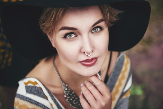 Portrait of beautiful boho woman