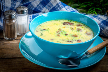 Bowl of vegetarian mushroom soup.