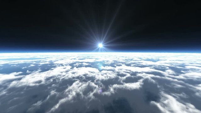 fly over clouds above space