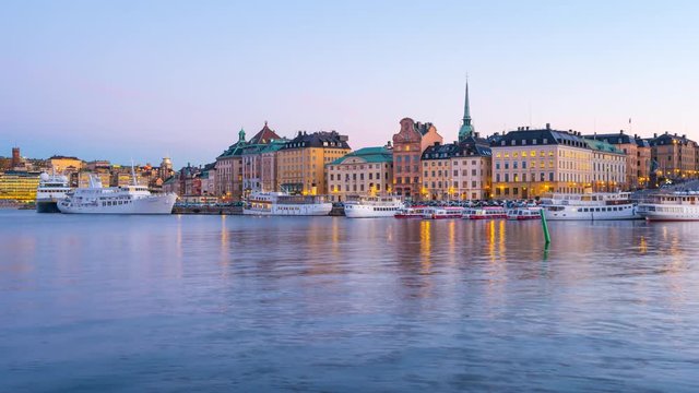 Day to Night Timelapse video of Stockholm cityscape in Sweden, Time lapse 4k